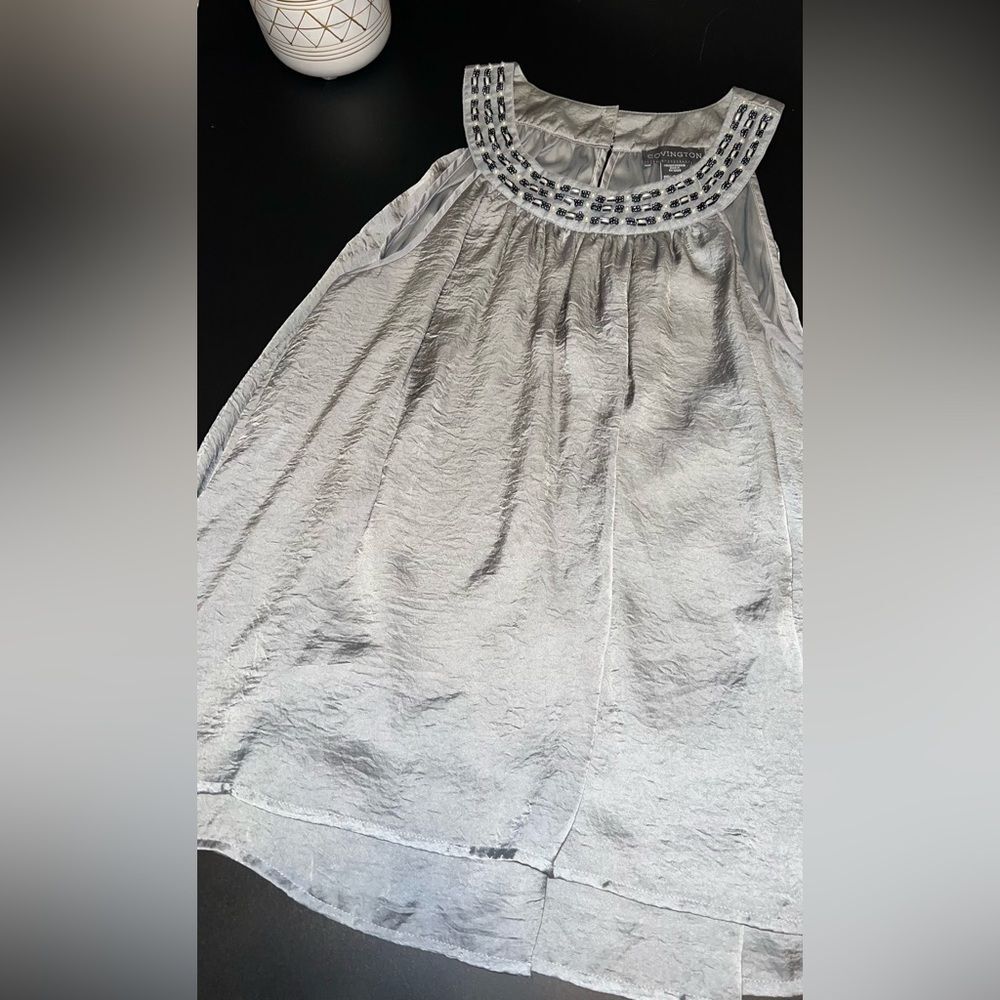 COVINGTON Gray Beaded Halter neck Top with tie on back. EUC Size XL